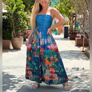 FARM Rio Blue Beautiful Landscape Midi Dress Size S